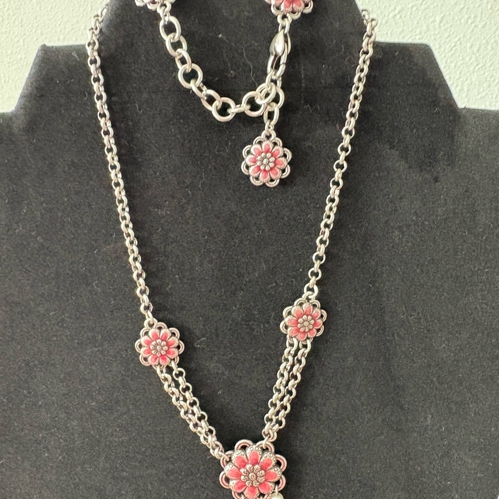 Brighton Silver Necklace with Pink Floral Accents